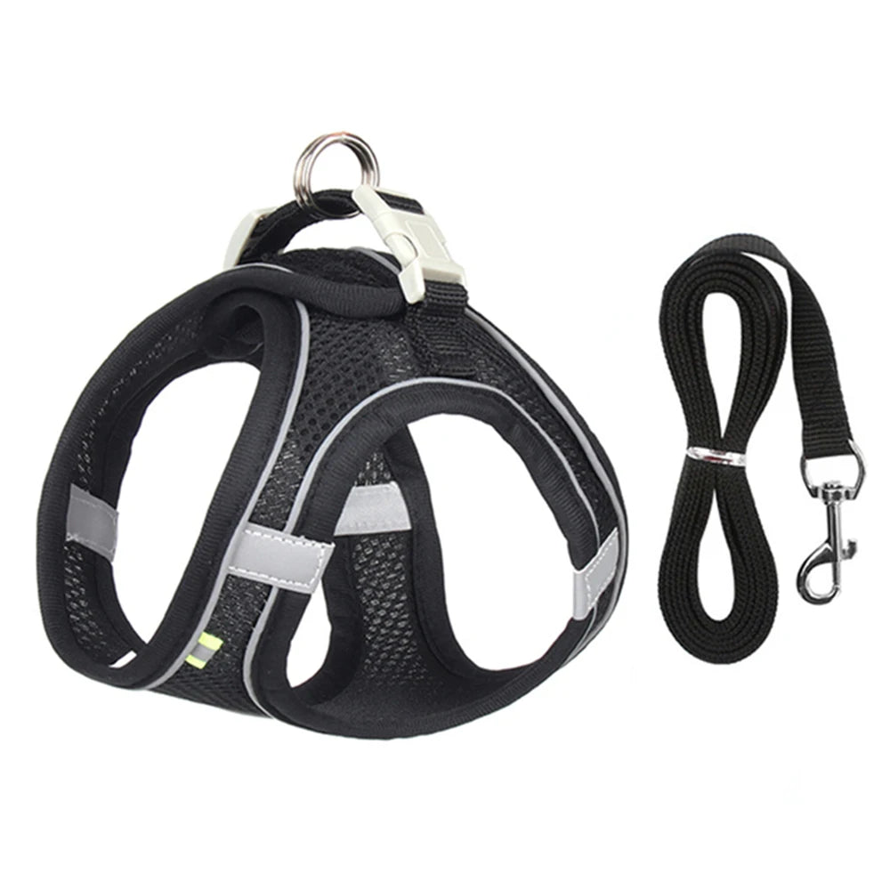 Puppy Cat Vest Harness with Leash Breathable Mesh Pet Chest Straps for Chihuahua York Harnesses Reflective Bulldog Walking Leash