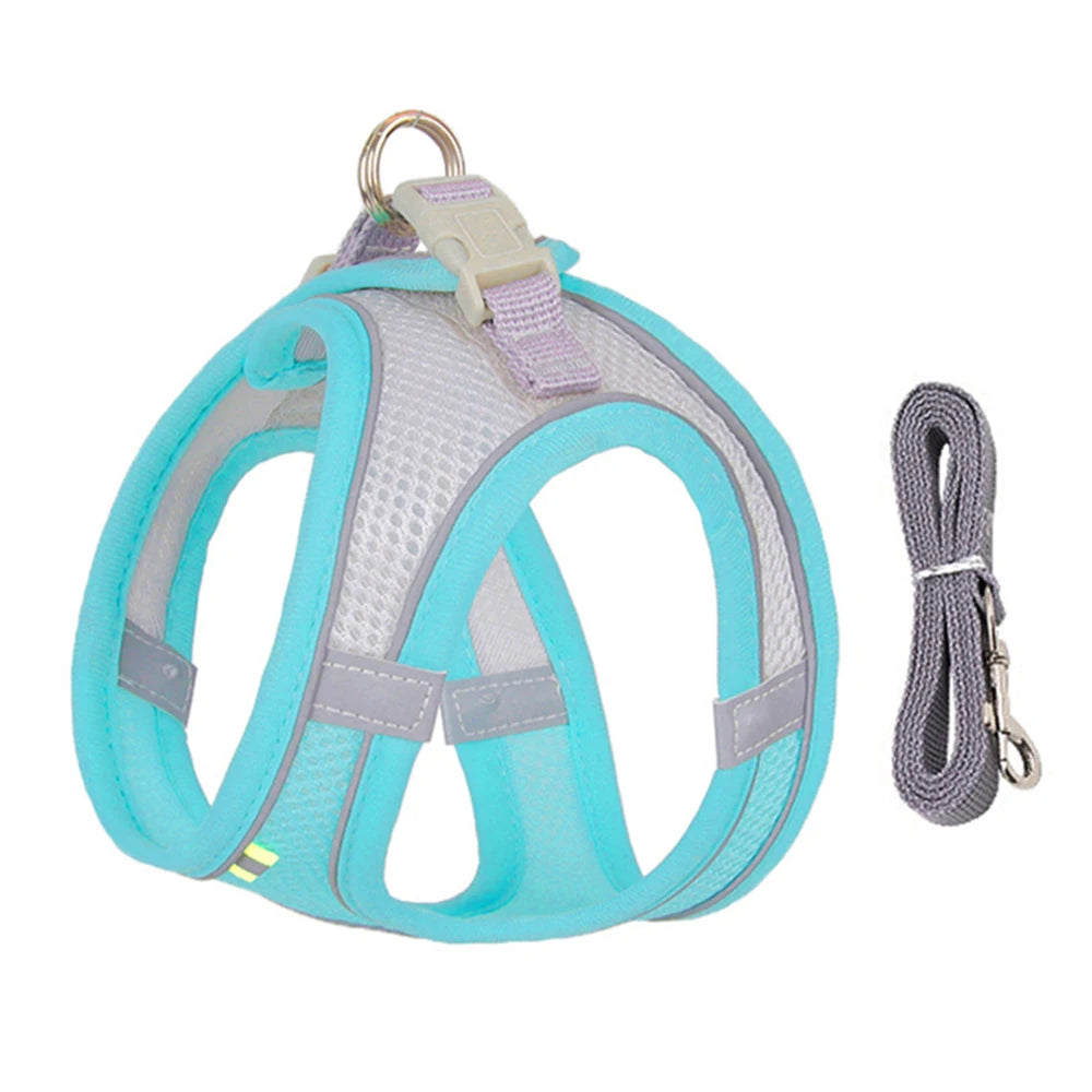 Puppy Cat Vest Harness with Leash Breathable Mesh Pet Chest Straps for Chihuahua York Harnesses Reflective Bulldog Walking Leash