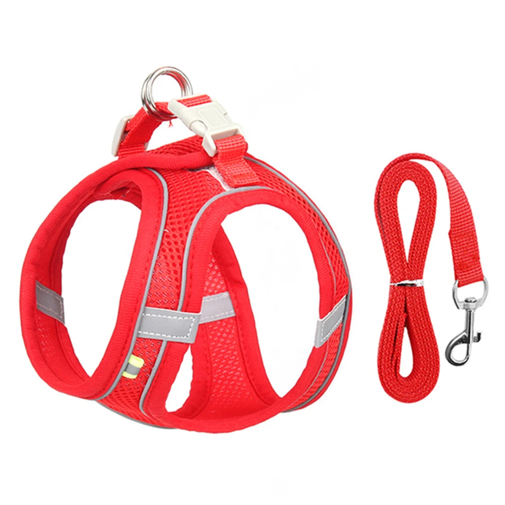 Puppy Cat Vest Harness with Leash Breathable Mesh Pet Chest Straps for Chihuahua York Harnesses Reflective Bulldog Walking Leash