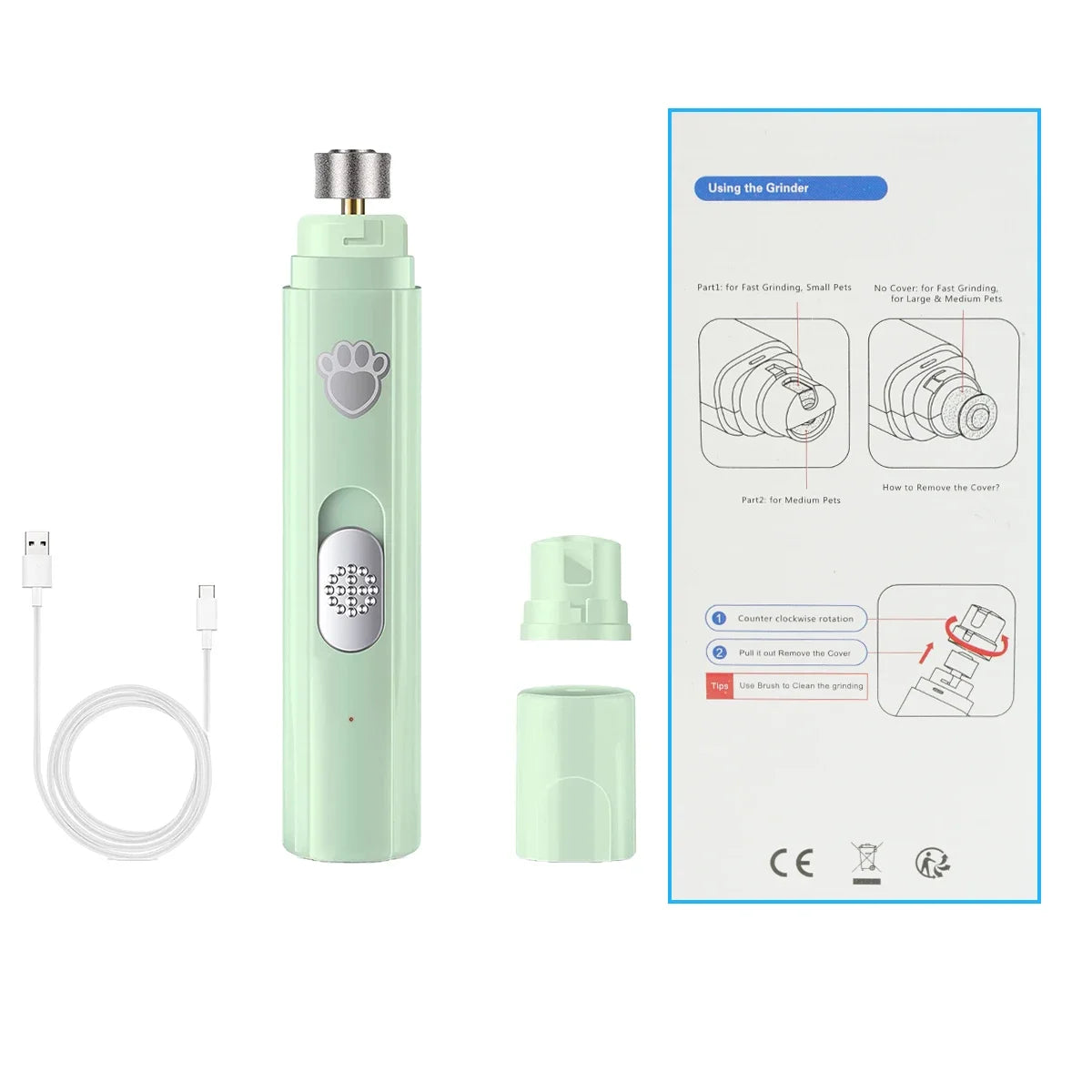 Electric Dog Nail Grinder Pet Nail Clipper USB Rechargeable Pet Nail Trimmers Painless with Polisher Wheel for Small/Large Pets