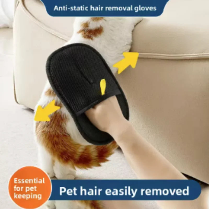 Double-Sided Reusable Pet Hair Removal Gloves for Efficient Fur and Hair Extraction from Upholstery and Carpets
