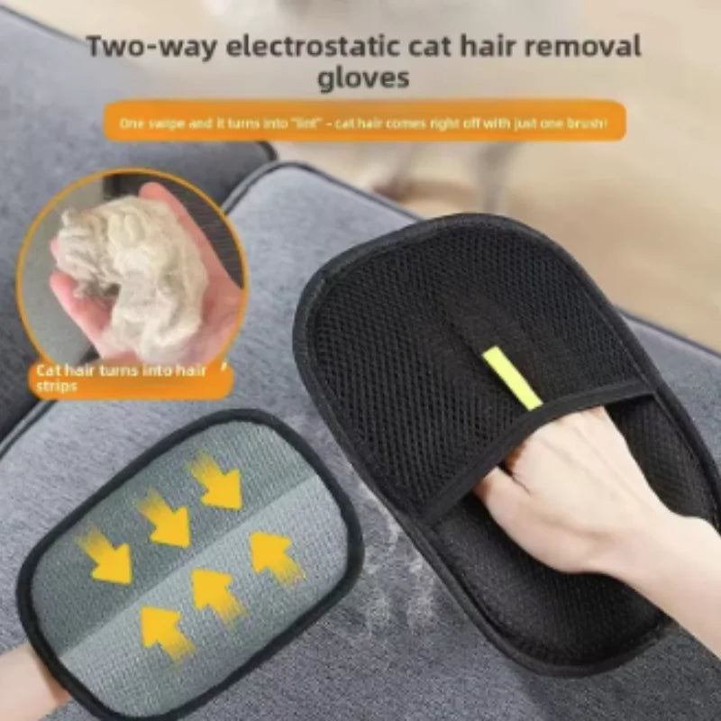 Double-Sided Reusable Pet Hair Removal Gloves for Efficient Fur and Hair Extraction from Upholstery and Carpets